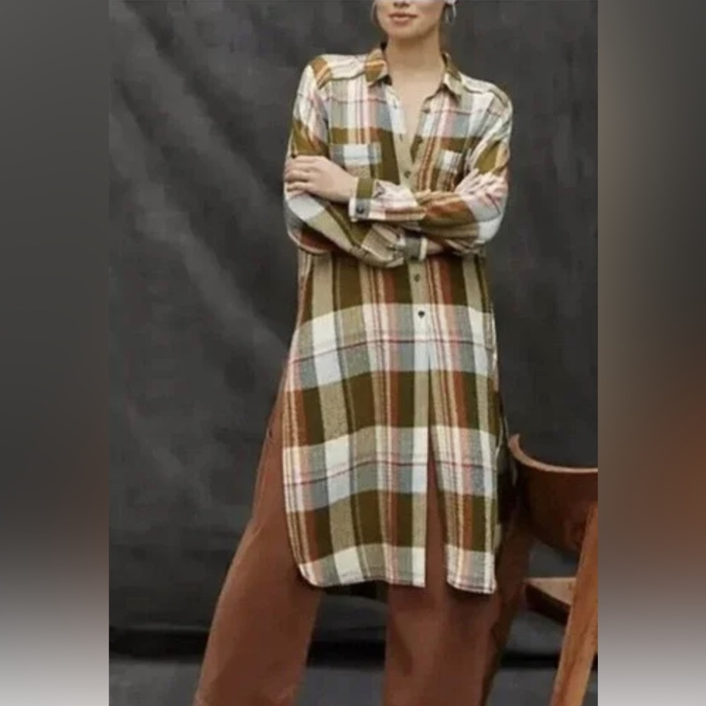 Pilcro by Anthropologie Plaid Maxi Tunic Duster